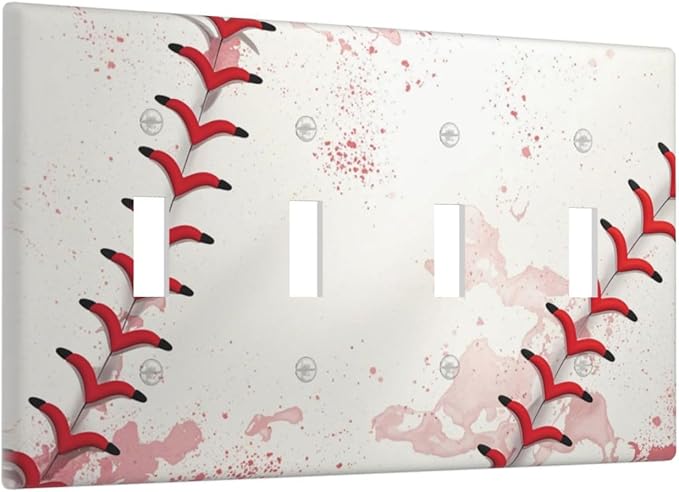 Light Switch Cover Baseball Sports Ball Game 4 Gang Switch Plate Quad Toggle Wall Plates Decorative Switchplate Electrical Outlet Cover for Bathroom Bedroom Decor