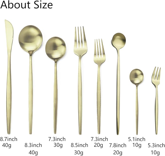 JASHII 32-Piece Tableware Set Stainless Steel Flatware Set with Coffee Spoon Long Handle Spoon Premium Cutlery Service for 4 Satin Finish Utensils for Home (Champagne gold)