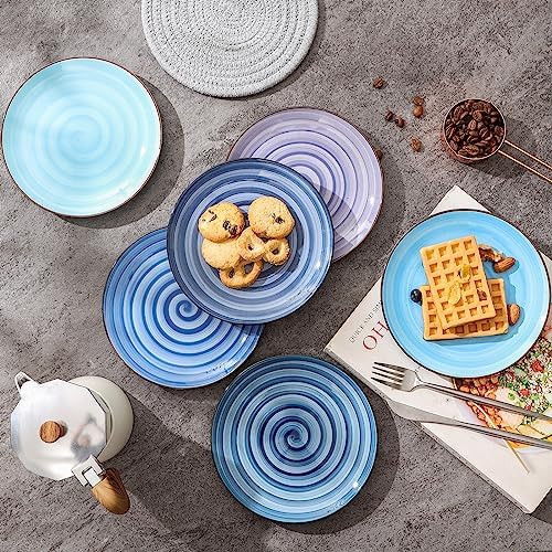 Selamica Ceramic Dessert Plates Set of 6,6 Inch Appetizer Plate for Kitchen for Cake Snacks Side Dish, Microwave Dishwasher Safe, Gradient Blue - Image 3