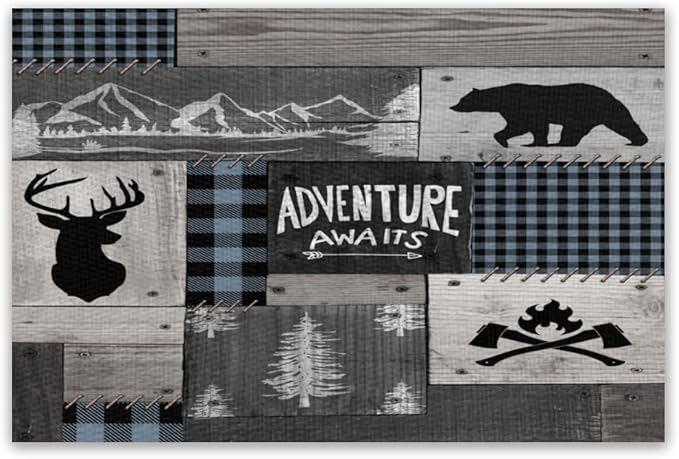 Bear Moose Deer Placemats Rustic Wildlife Moose Forest Animal Cabin Lodge Lake Pine Heat-Resistant Linen Table Place Mats for Dining Kitchen Country Camp Style Farmhouse Decor 6 PCS, Countryside-8