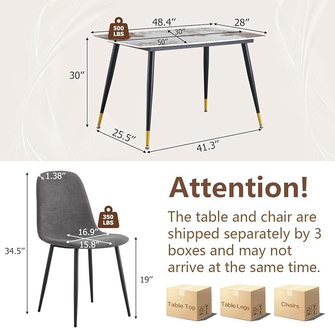 5 Piece Dining Table Set,4 Chair Dining Table Set, Sintered Stone Kitchen Table Top and Modern Chairs Set of 4 for Kitchen Dining Room, Small Space