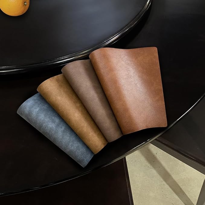 Leather Round Table Washable Placemats, Thick Faux Leather Heat Resistant Wedge Table Placemat, Waterproof Non-Slip Easy to Clean Place mat for Kitchen Coffee Dining Room Table Set of 14