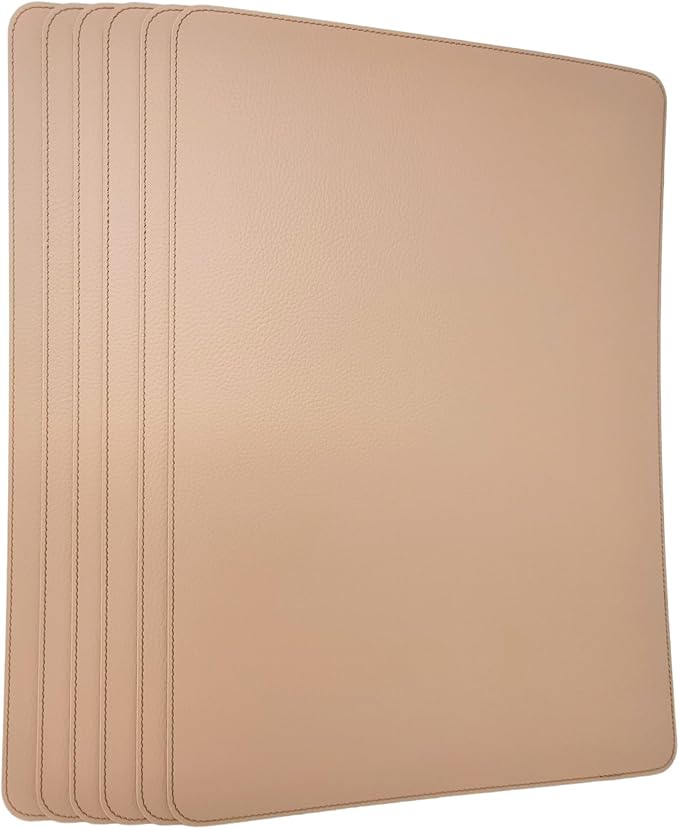 Nikalaz Set of 6 Placemats Made of Recycled Leather (18"x13", Light Camel)
