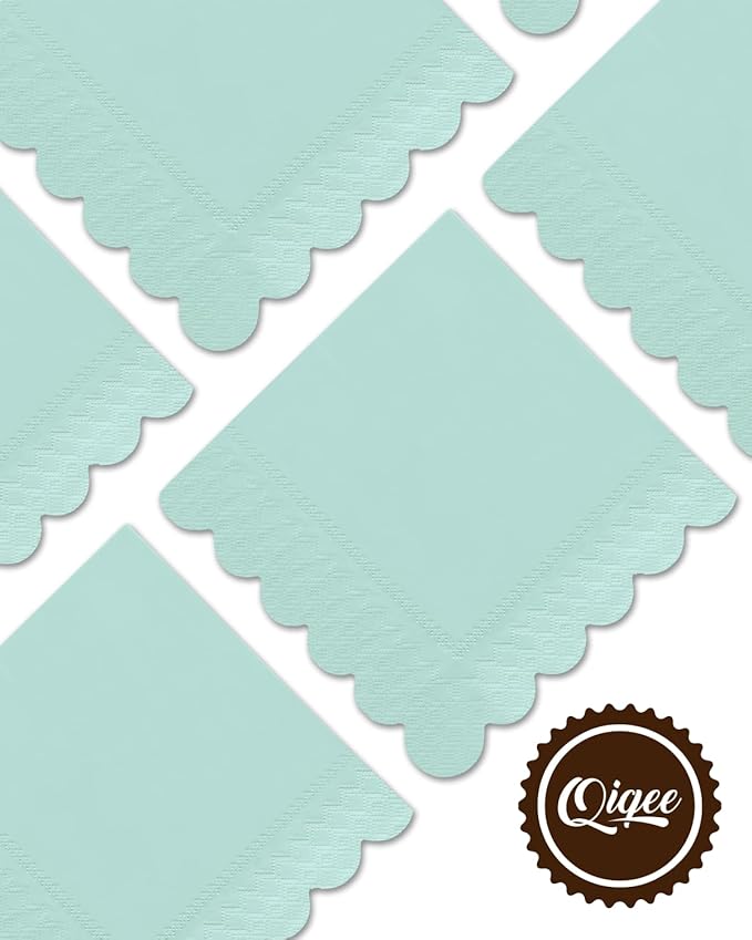 qiqee Dark Blue Cocktail Dinner Napkins 5x5inch Disposable Beverage,Wedding, Birthday Party Dessert Wave Paper Napkins(120 Count)