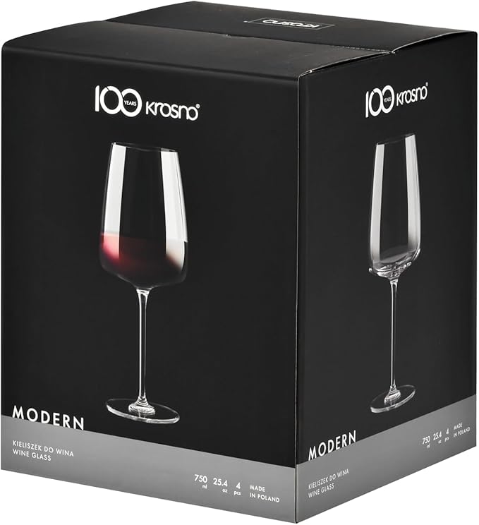 Krosno Red Wine Glasses, Set of 4, 20.3 oz, Modern Collection, Versatile and Durable Crystalline Glass, Pristine Clarity and Long-Lasting Shine, Dishwasher Safe, Made in Europe