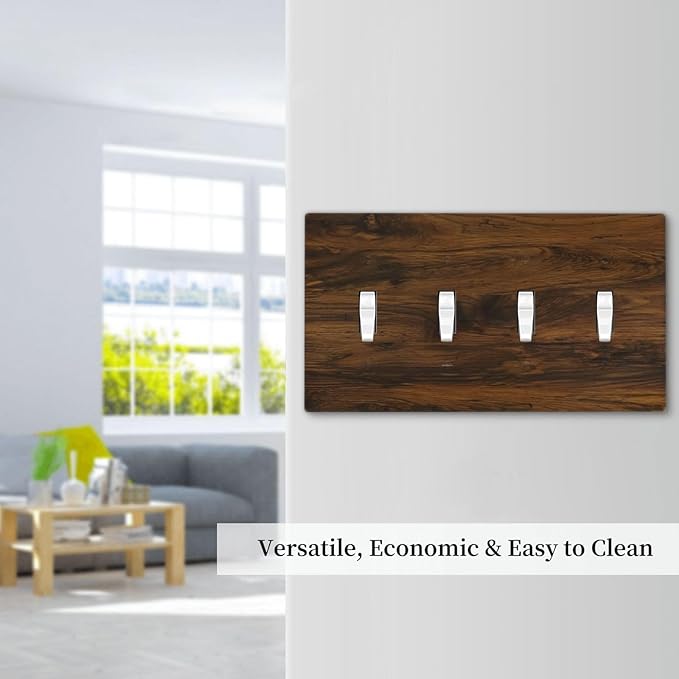 Light Switch Cover Brown Rustic Wood Grain Vintage Wooden Texture 4 Gang Switch Plate Quad Toggle Wall Plates Decorative Switchplate Electrical Outlet Cover for Cabin Bedroom Decor