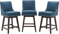 CHITA Counter Height Swivel Bar Stools Set of 3, FSC Certified Upholstered Faux Leather Barstool Chairs with Back, 26.8" H Seat Height, PU Leather in Dark Blue