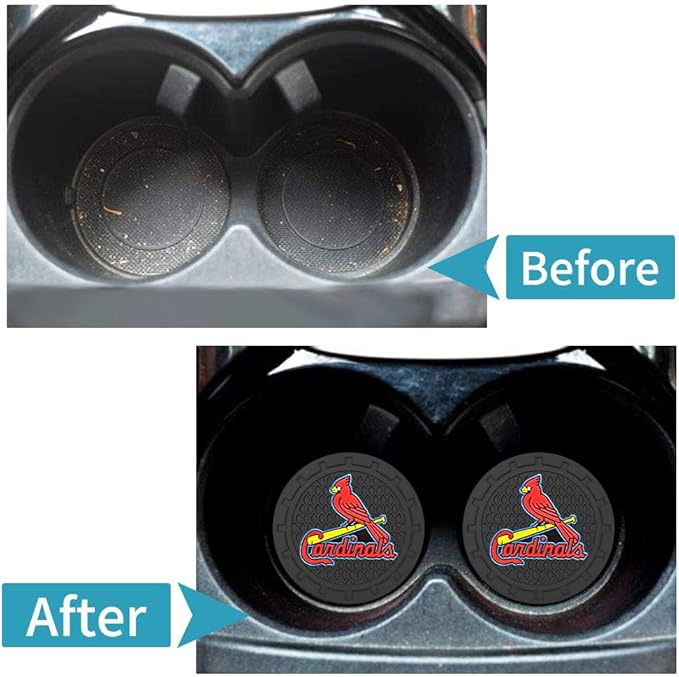Silicone Cardinals Car Cup Holder Coasters,Baseball Fans Car Coasters for St. Louis Cardinals Fans, Non-Slip Universal Fit Cup Holder Insert