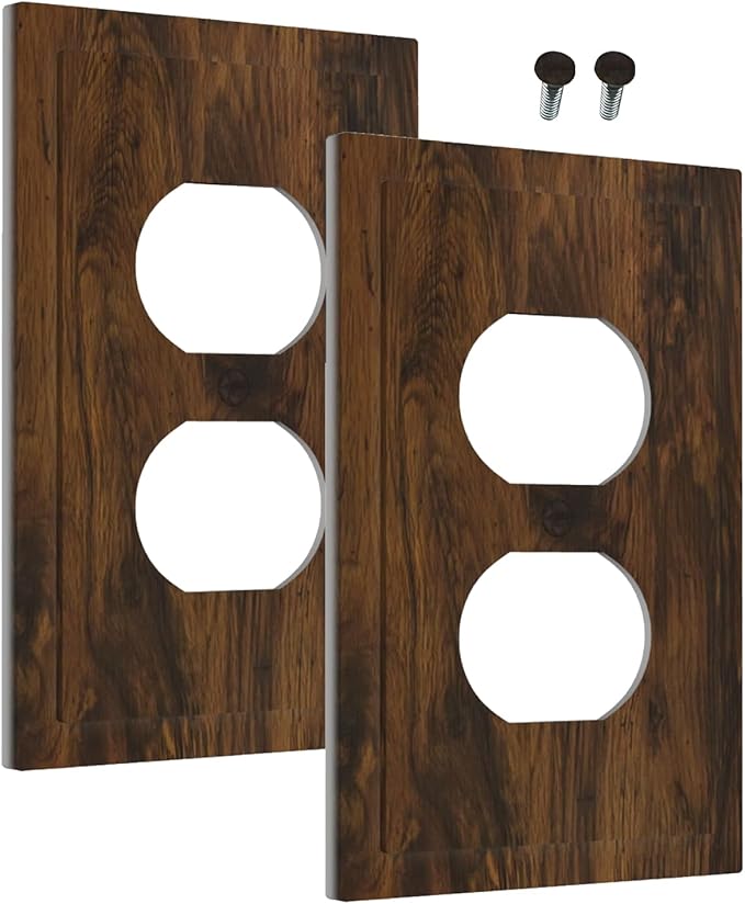 Outlet Covers Brown Rustic Wood Grain Vintage Wooden Texture 1 Gang Duplex Light Switch Cover Plate Decorative Wall Plates Electrical Switchplate Receptacle for Cabin Bedroom Decor（2 Pack）