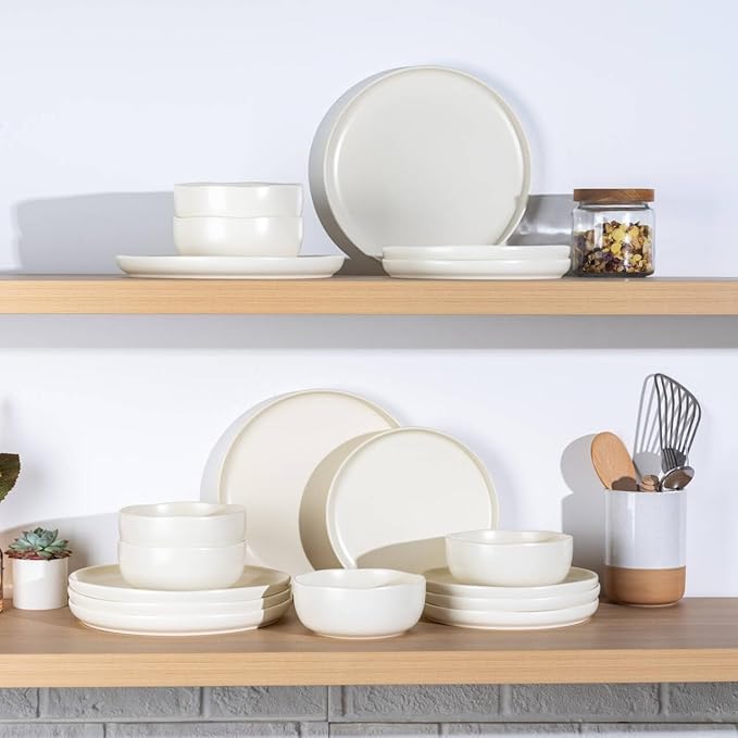 AmorArc Ceramic Dinnerware Sets, Wavy Rim Stoneware Plates and Bowls Sets,Dishwasher & Microwave & Oven Safe Dishes set, Service for 4 (12pc)