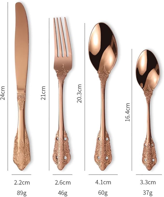 Vintage Silverware Flatware Set for 6, European Classic Style 24 Pieces Stainless Steel Tableware Cutlery Set,Fine Kitchen Utensils for Wedding Restaurant Hotel Christmas