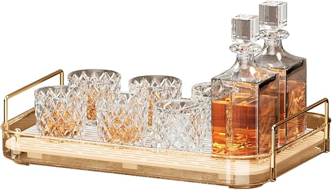 Seoneiro Whiskey Tray, Glass Cup Rack, Mug Holder, Coffee Cup Organizer, Bathroom Countertop with Drain Board Wine Glass Decorative Organizer, Food Tray, Kitchen Spice Rack
