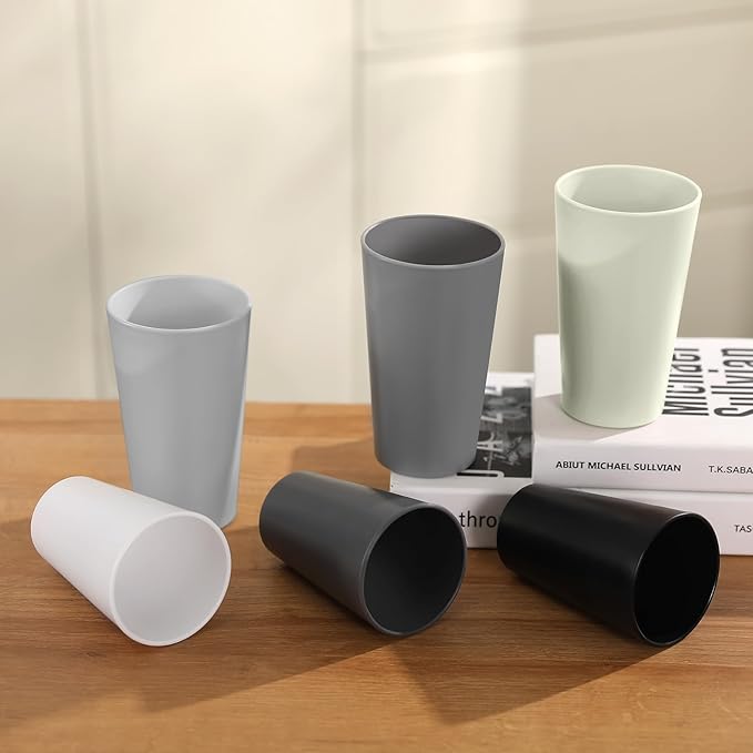 24 Pcs Unbreakable Plastic Cups Set, 20 oz Reusable Plastic Cups, Stackable Water Tumblers, Drinking Cup for Kitchen, Outdoor, BPA-free, Dishwasher Refrigerator and Microwave Safe, Beige