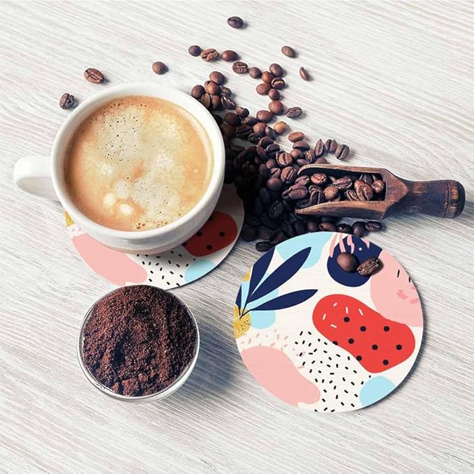 Chaotic Lines Dots and Shapes Coasters Set for Wood Table Creative Universal Artistic Fun Tabletop Protection Mat for Mugs and Cups 4 Inch for Kitchen Office Home