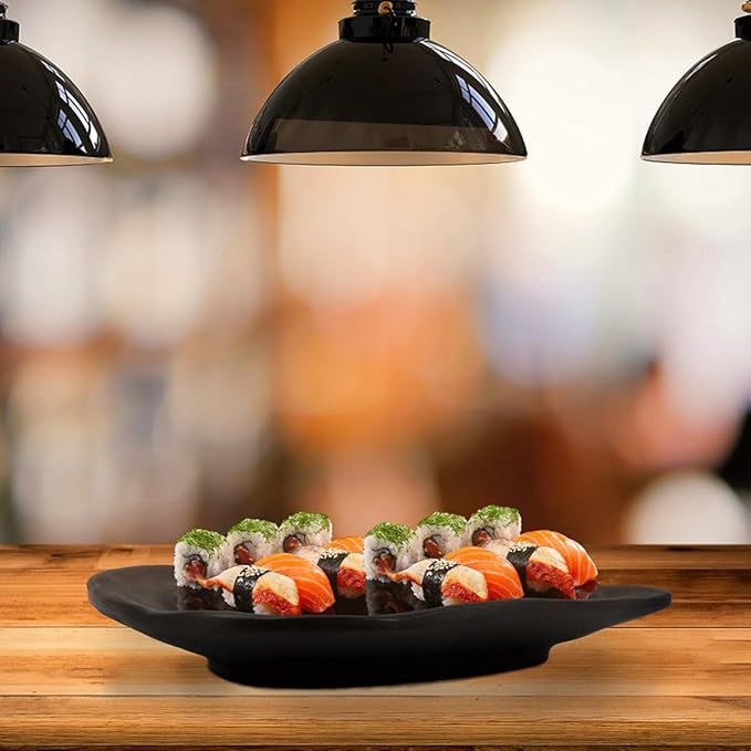Black Melamine Sushi Plates 2pcs Set, Sturdy Commercial-grade Tableware, Snack and Appetizer Serving Trays for Household and Restaurant Use