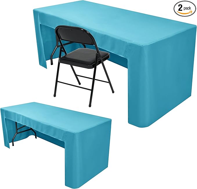 Nasitos 2 Pack Teal 6ft Table Cloth Fitted-Open Back Folding Table Cover Washable Fabric and Wrinkle Resistant Table Cloth for Trade Show, Book Fair, Career Fair, Convention, Events