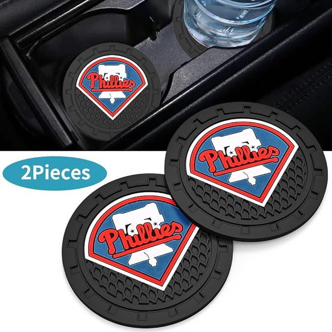 Silicone Phillies Car Cup Holder Coasters,Baseball Fans Car Coasters for Phila Phillies Fans, Non-Slip Universal Fit Cup Holder Insert