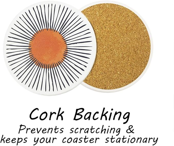 AD Set of 6 Coasters for Drinks Absorbing Round Ceramic Stone Coaster with Cork Base Tabletop Protection Mat for Mugs and Cups,Office,Kitchen (Colorful with Holder)