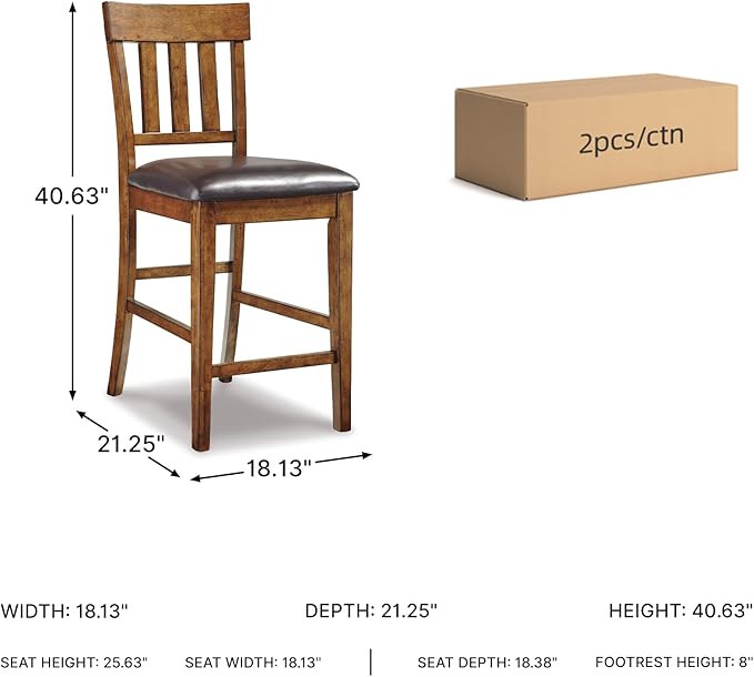 Signature Design by Ashley Ralene Traditional 26" Counter Height Faux Leather Seat Barstool, 2 Count, Brown