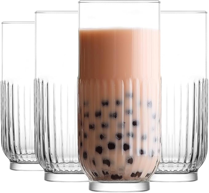 LAV Tokyo Durable 18.3 fl oz Beverage Glasses, Tall Cocktail, Highball Glass with Thin Rim for Bar, Restaurant, Home - Pack of 4