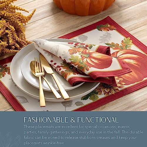 Elrene Home Fashions Swaying Leaves Bordered Fall Placemats, Seasonal Dining Table Mats, 13" W x 19" L, Set of 4 - Image 4