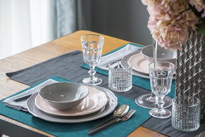 homing Cotton Linen Placemats Set of 4, Cloth Washable Farmhouse Dining Table Mats for Indoors & Outdoors, Easy to Clean, Teal, 13 x 19 Inch