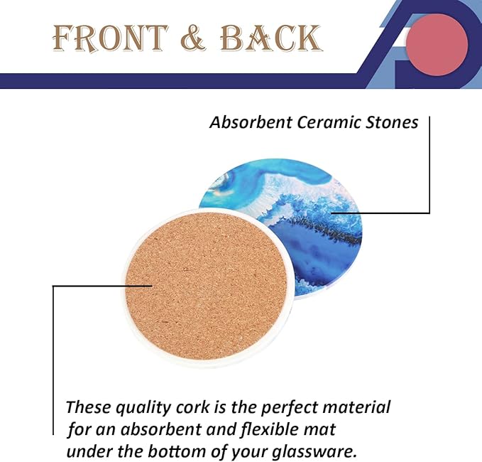 4-Piece Round Absorbent Ceramic Coaster Set with Cork Base – Durable Drink Coasters for Mugs, Cups, and Tabletop Protection (Sunflower)