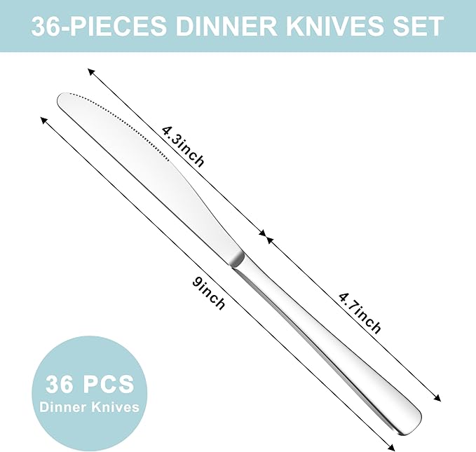 36 Pieces Butter Knives Set - 9 Inches Butter Knife, Food Grade Stainless Steel Dinner Knives Set, Mirror Polished Knife Silverware for Home, Restaurant, Kitchen, Dishwasher Safe