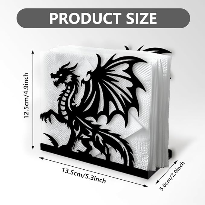 Dragon Decorative Black Metal Napkin Holder for Table, 5.3" x 4.9" x 1.9" Dragon Standing Napkin Holder for Home Kitchen Restaurant Picnic Party Coffee Bar Dining Room