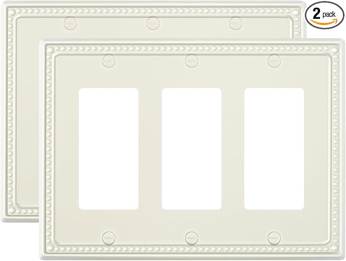 2-Pack Triple Decorator Outlet Cover Plate, Light Almond Pearls Decorative Switch Plates Covers, Metal Wall Plates for Electrical Outlets, Receptacle, GFCI Outlet, Dimmer Switch
