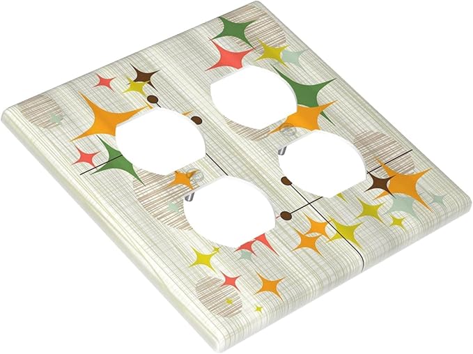 Light Switch Cover Mid Century Modern Retro Stars 2 Gang Decorative SwitchPlates Double Duplex Wall Plates Switch Plates and Outlet Covers for Bathroom Bedroom Decor