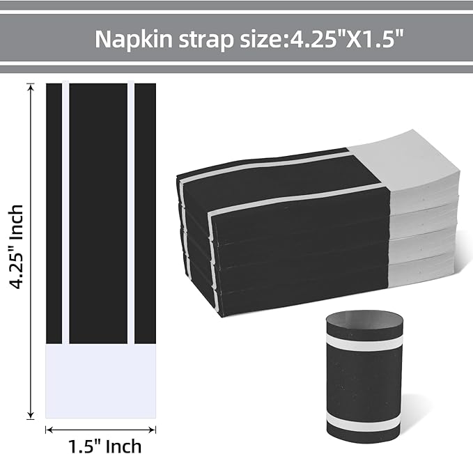 Germiwipe 500 Pcs Black White Paper Napkin Bands Self Adhesive, 1.5x4.25 Inch Silverware Wraps Band Paper Napkin Rings for Restaurant, Family Gathering, Outdoor, Wedding and Holidays