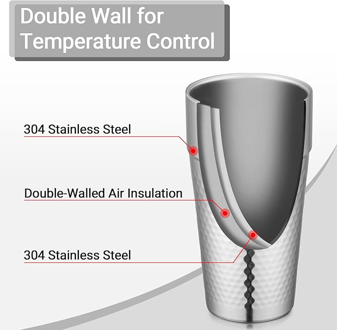 Beasea Stainless Steel Cups 19 oz, 2 Pack Large 18.6oz 550ml Stainless Steel Tumbler Stackable Double Wall Insulated Metal Drinking Glasses for Home Restaurant Office Party Camping