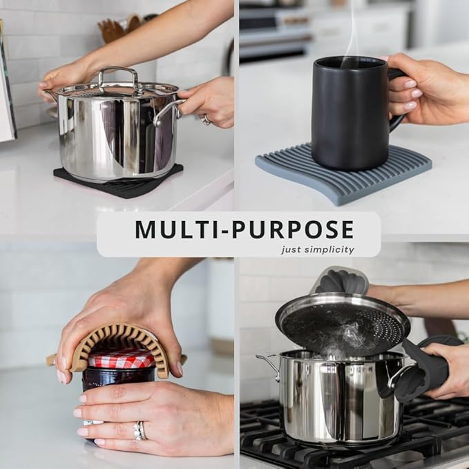 Premium Silicone Trivet Set, Freestanding Bendable Design, Kitchen Decor - Durable & Stylish Heat-Resistant Countertop Protector (Monochrome, Set, Wave)