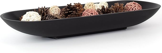 Enhanced Long Large Decorative Bowl for Home Decor - Long Dough Bowl for Table Centerpieces 17.72"W x 2.24"H - Black Minimalist Design Dough Decor Bowl for Coffee Table, Dining Table Centerpiece