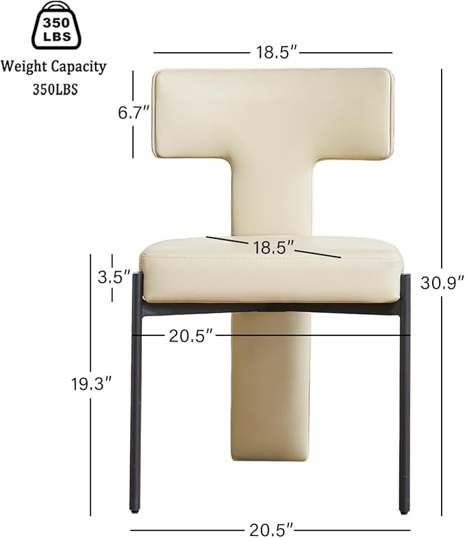 Beige Dining Chairs Set of 2,Faux Leather Dining Chairs with Soft Cushion,Comfortable Upholstered Armless Dining Room Chairs with Curved Plywood Back