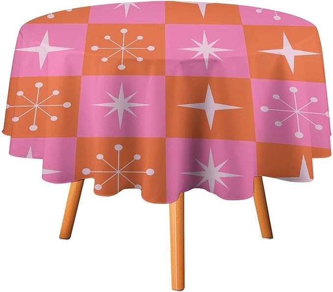 Mid Century Modern Round Tablecloth, Vintage Abstract Colorful Geometrics Modern Print Tablecloth for Home Party Dining Room Kitchen Decor 36Inch(90cm)