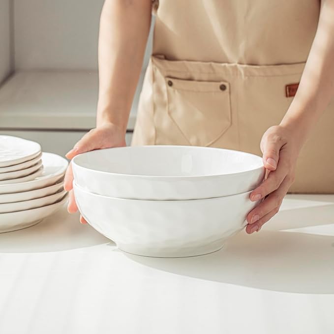 HOMBENE Large Pasta Bowls Set of 2, 9 Inch Pasta Serving Bowl Dinner Bowls, Wide and Shallow Microwave Dishwasher Safe Bowl Set of 2
