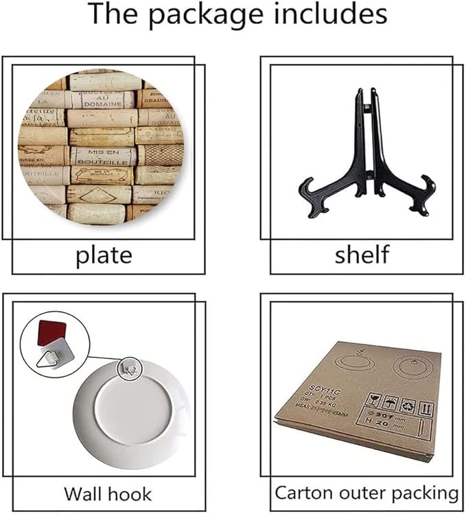 Ceramic Display Plate, Winery Ceramic Hanging Decorative Plate, Different Wine Corks Arranged in Line Collections, 6 Inch, Living Room Kitchen Decoration Household, Ivory Pale Brown