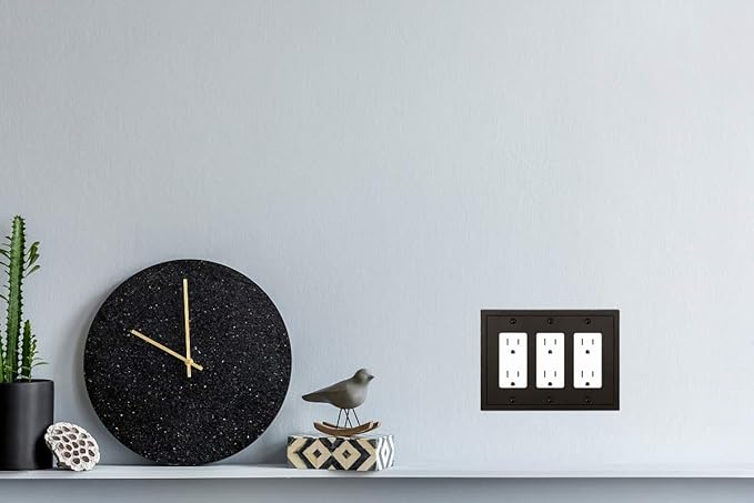 Henne Bery Modern Edge Decorative Wall Plate Switch Plate Outlet Cover, Durable Solid Zinc Alloy (Triple Decorator, Matte Black)