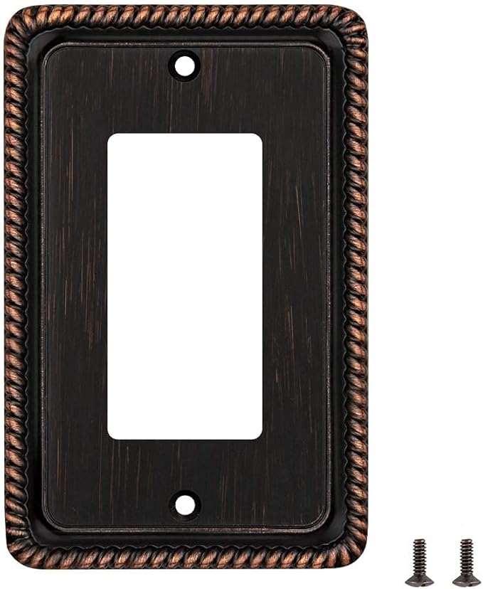 Henne Bery Rope Edge Decorative Wall Plate Switch Plate Outlet Cover (Single Decorator, 2 Pack, Aged Bronze)