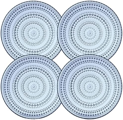 Blue Hobnail Dessert Plates Set 4 Pressed Glass 8 Inch by Yungala