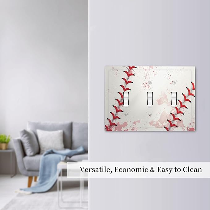 Light Switch Cover Baseball Sports Ball Game 3 Gang Wall Plate Triple Light Switch Plate Toggle Decorative Outlet Covers Electrical Switchplate for Bathroom Bedroom Decor