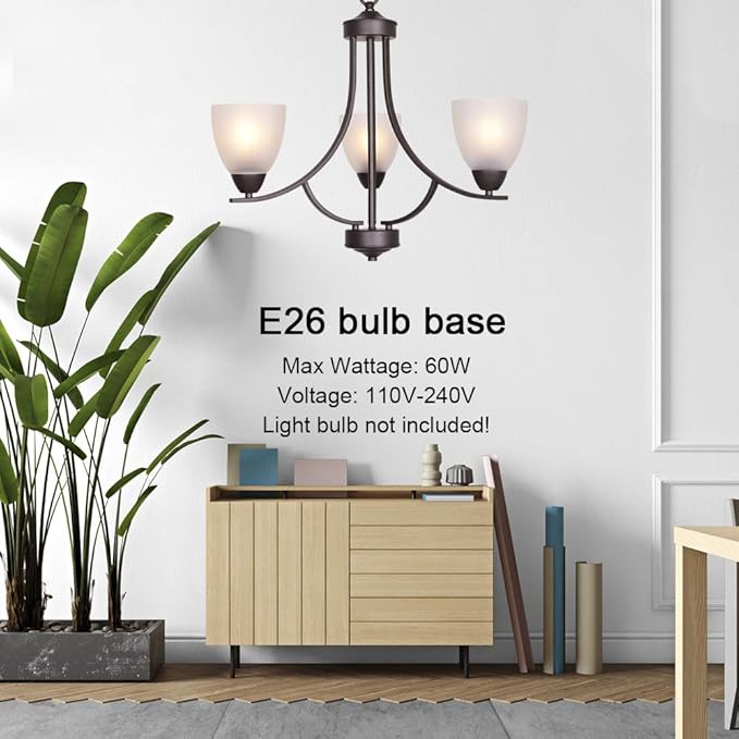 VINLUZ 3 Light Shaded Contemporary Chandeliers with Alabaster Glass Oil Rubbed Bronze Modern Light Fixtures Ceiling Hanging Mid Century Pendant Lighting for Dining Room Living Room Hallway Bedroom