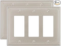 2-Pack Triple Decorator Outlet Cover Plate, Brushed Nickel Pearls Decorative Switch Plates and Outlet Covers, Metal Wall Plates for Electrical Outlets.