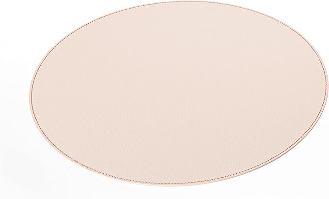 Nikalaz Round Placemats Set (Pack of 4) Recycled Leather Table Mats 15 inches, Kitchen Dining Table Decor by Nikalaz (Creamy White/Beige with Light Pink Nuance)