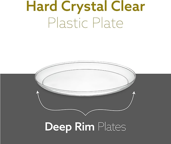 PLASTICPRO Plastic Party Plates Edge Collection Premium heavyweight Elegant Disposable Tableware Dishes (Clear, 6.3'' INCH PLATES)