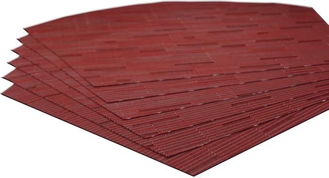 Wedge Placemats for Round Dining Table Woven Vinyl Easy Wipe Plastic Non Slip Table Mats Set of 6（Red）