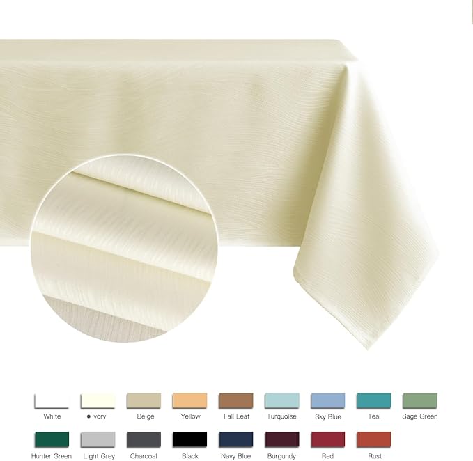 maxmill Jacquard Table Cloth Swirl Pattern Spillproof Wrinkle Resistant Heavy Weight Soft Tablecloth for Kitchen Dinning Tabletop Decoration Outdoor Picnic Rectangle 52 x 70 Inch Ivory