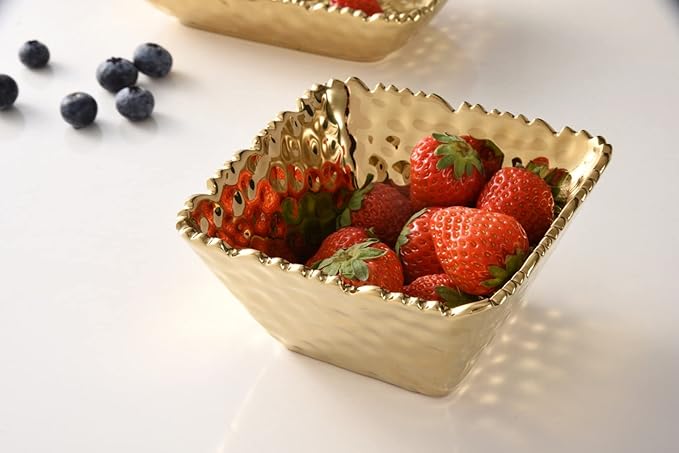 Pampa Bay CER-2733-G Small Square Snack Bowl in Golden Millennium, 5-inch Square, Porcelain